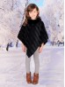 Kids Soft Faux Fur Poncho W/  Weave Pattern and Faux Fur Neckline (3-7 Years Old) 